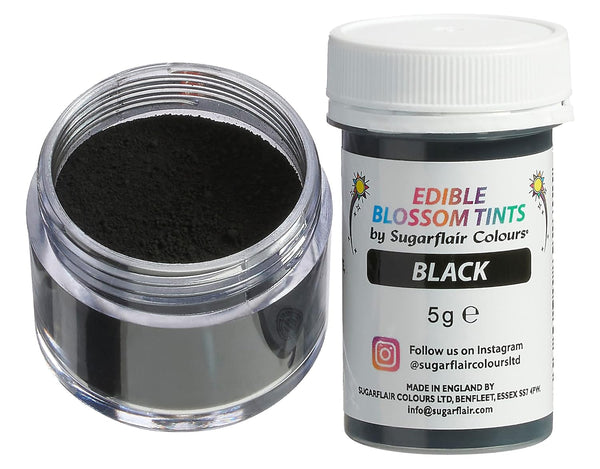 Sugarflair Blossom Tint Dust Lebensmittelfarbe Pulver Black - Lebensmittel Farbe Pulver Für Kuchenoberflächen, Zuckerpaste, Fondant, Zuckerguss, Schokolade, Buttercreme, Macarons Und Mehr - 5G