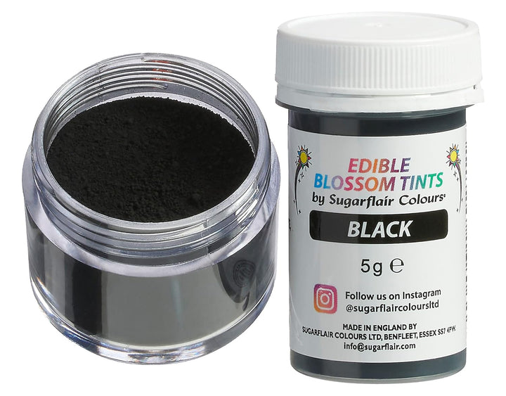 Sugarflair Blossom Tint Dust Lebensmittelfarbe Pulver Black - Lebensmittel Farbe Pulver Für Kuchenoberflächen, Zuckerpaste, Fondant, Zuckerguss, Schokolade, Buttercreme, Macarons Und Mehr - 5G