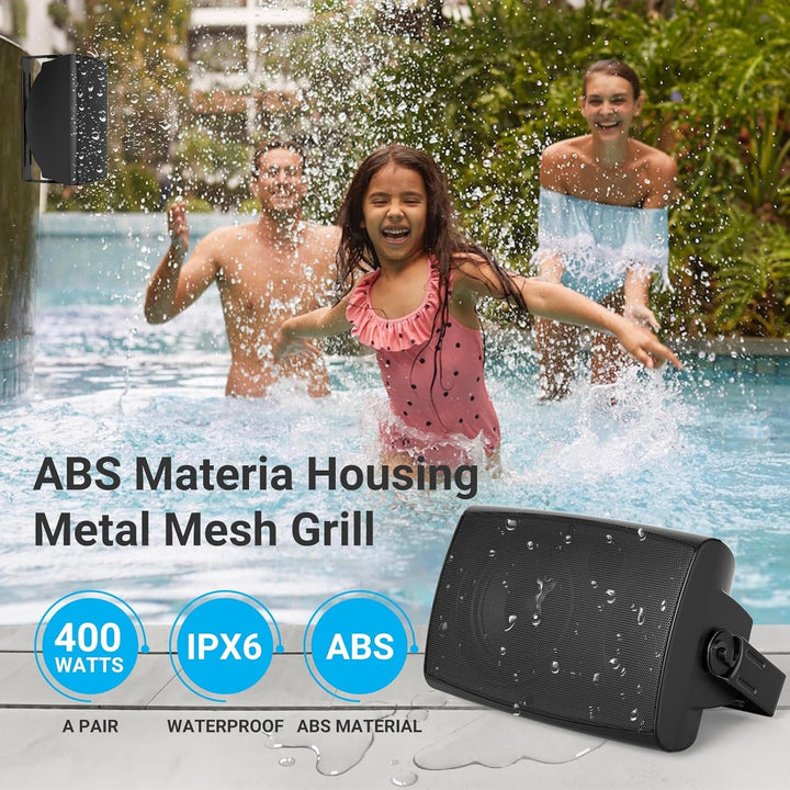 Herdio 6,5 Zoll Outdoor Lautsprecher Wasserdicht Passive 2-Wege 400W Wandlautsprecher Mit Kraftvollem Bass Für Patio Home Indoor Poolside Deck Backyard (Paar, Schwarz)