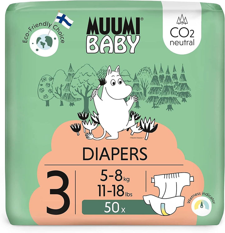 Muumi Baby Newborn Eco Nappies mărimea 1, 2-5 kg, 25 bucăți, scutece premium moi cu indicator de umezeală 