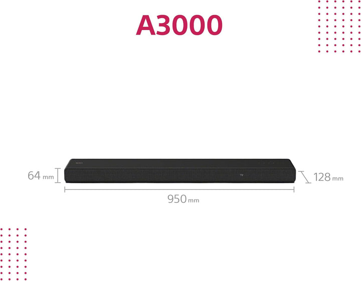 Sony HT-A3000 3.1 Ch Dolby Atmos Soundbar Für TV, Mit Eingebautem Subwoofer, 360 Spatial Sound Mapping , Funktioniert Mit Alexa Und Google Assistant