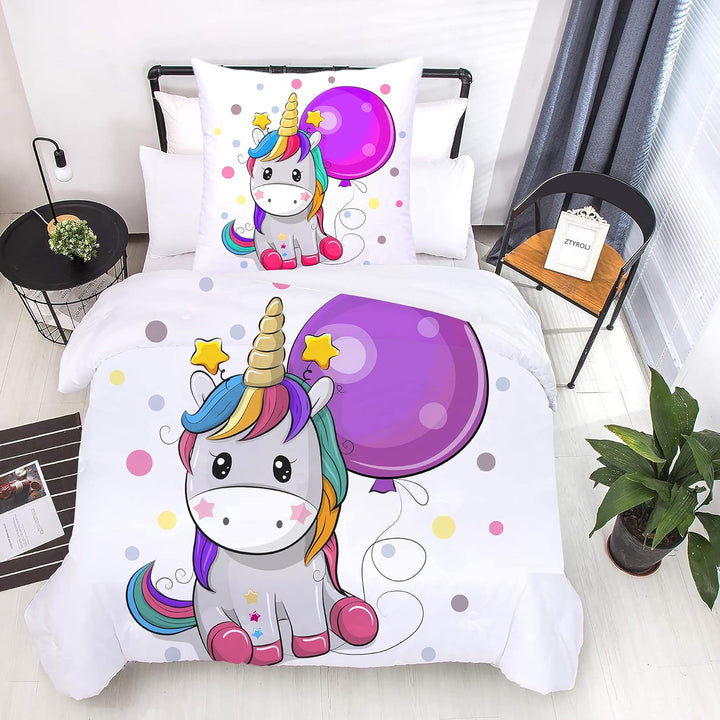ZTYROLJ Einhorn Bettwäsche 100X135 Für Mädchen Kinder,Weich Mikrofaser Einhorn Bettbezug,Atmungsaktiv Einhorn Kinderbettwäsche 100X135 Mit Reißverschluss+40X60 Kissenbezüge