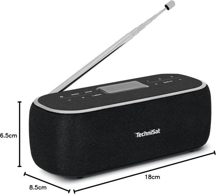 Technisat DIGITRADIO BT 1 - Difuzor Bluetooth portabil cu radio digital DAB+ (FM, ceas, alarmă cu temporizator, memorie favorite, funcție mâini libere, aux-in, butoane de selecție directă, baterie reîncărcabilă, 6 wați) Negru