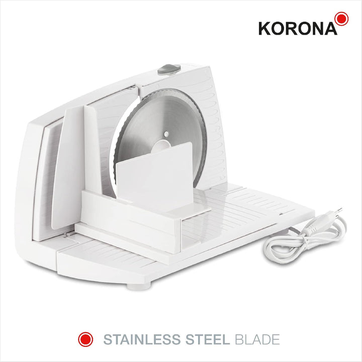 Korona 25500 Allesschneider | Stufenlos Einstellbare Schnittbreite | Edelstahlmesser, Weiß, Grau