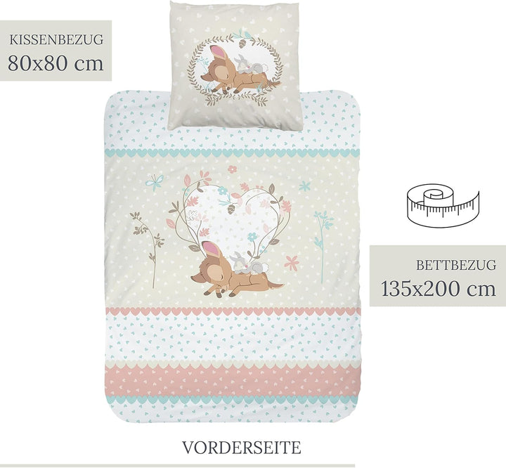 Bambi Bettwäsche 135X200 + 80X80 Cm, Mädchenbettwäsche 100% Baumwolle in Renforcé, Disney'S Bambi REH & Klopfer Hase Kinderbettwäsche