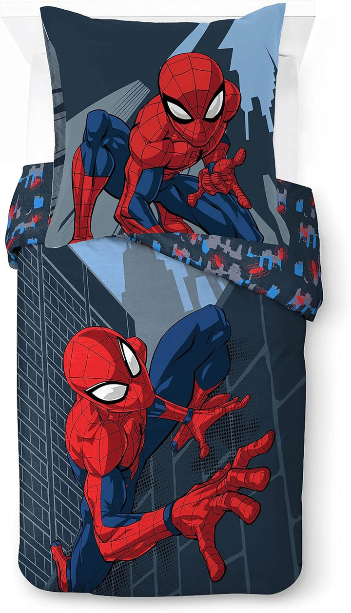 Jay Franco Marvel Spiderman City Streets Einzelbettgröße Kinderbettwäsche-Set Mit Bettbezug 135X200Cm + Kissenbezug 50X70Cm Aus 100% Baumwolle