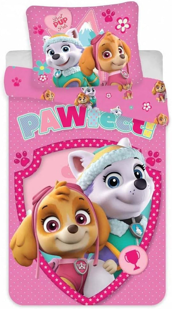 Baby Bettwäsche Set 2Tlg. Paw Patrol 100% Baumwolle 100X135 Cm, 40X60 Cm, Skye Und Everest