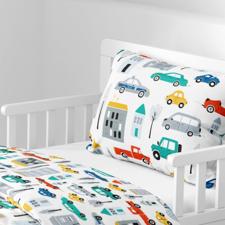 Kinderbettwäsche 100X135 Aus 100% Baumwolle - Bettwäsche Für Kinder, Auto, Car, Bagger, Fahrzeuge, Fröhlich Bunt Für Jungen, Babybettwäsche Polizei & Baustelle