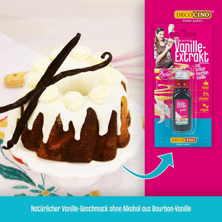 DECOCINO Vanille-Extrakt (20 Ml) Natürlicher Vanille Geschmack Ohne Alkohol, Aus Madagascar Bourbon – Für Kuchen, Torten Und Getränke – Vegan