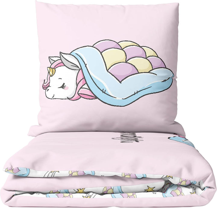 Termana Einhorn Bettwäsche 135X200 Kinderbettwäsche Mädchenbettwäsche in Rosa, Kissenbezug 80X80 + Bettbezug 135X200, Süße Teenager-Bettwäsche