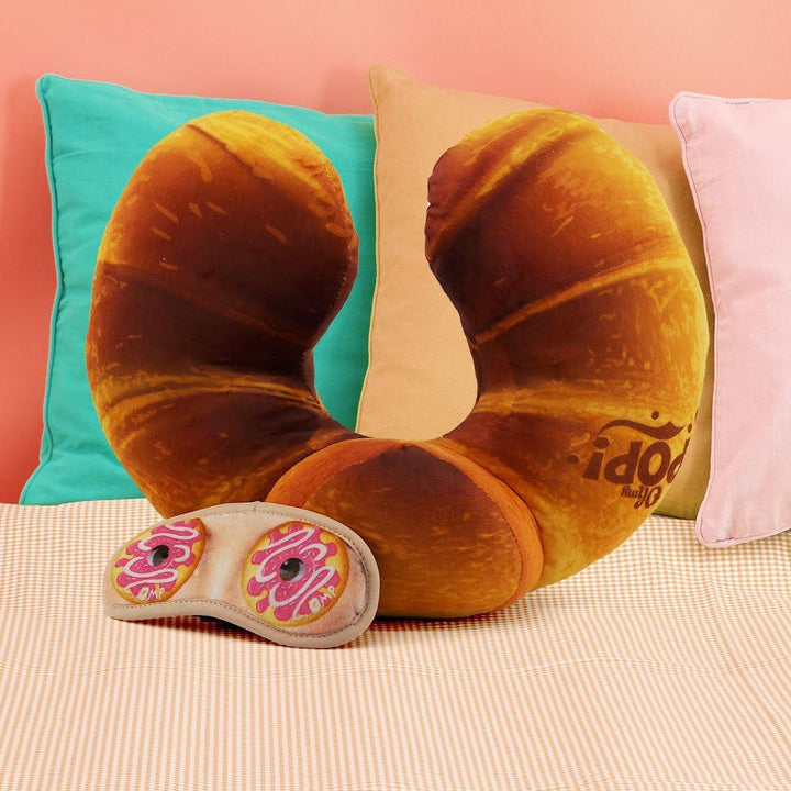 Pernă de gât și mască de somn Croissant, portocalie