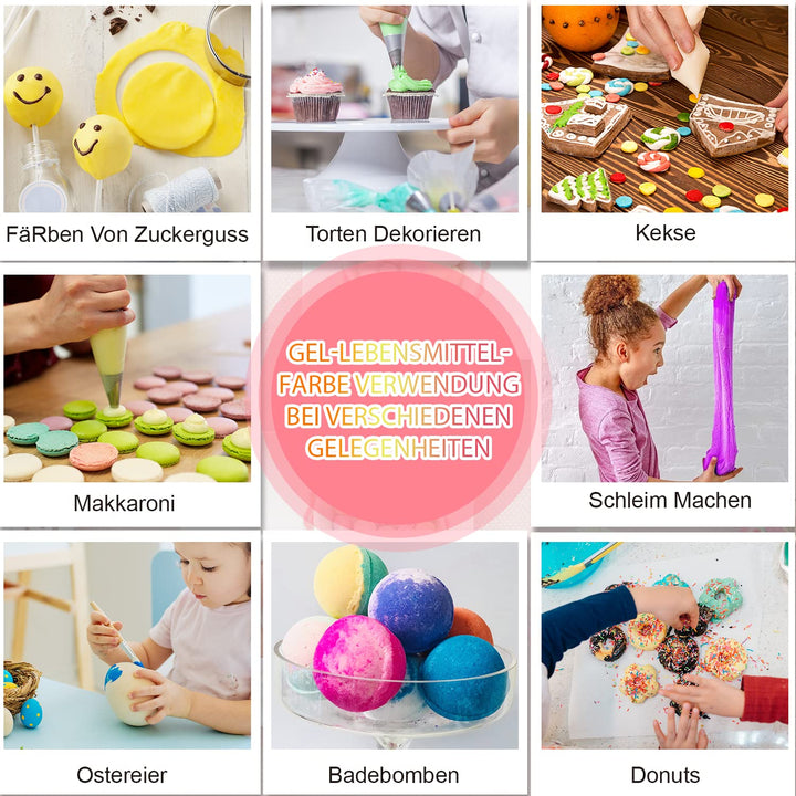 Lebensmittelfarbe Gel -12 Farben Flüssige Konzentrierte Lebensmittel Farben Set Für Kuchen Backen,Macaron, Fondant,Kekse - Food Coloring Für Kuchendekoration, DIY Seifen,Airbrush Einfärben - 6 Ml Je