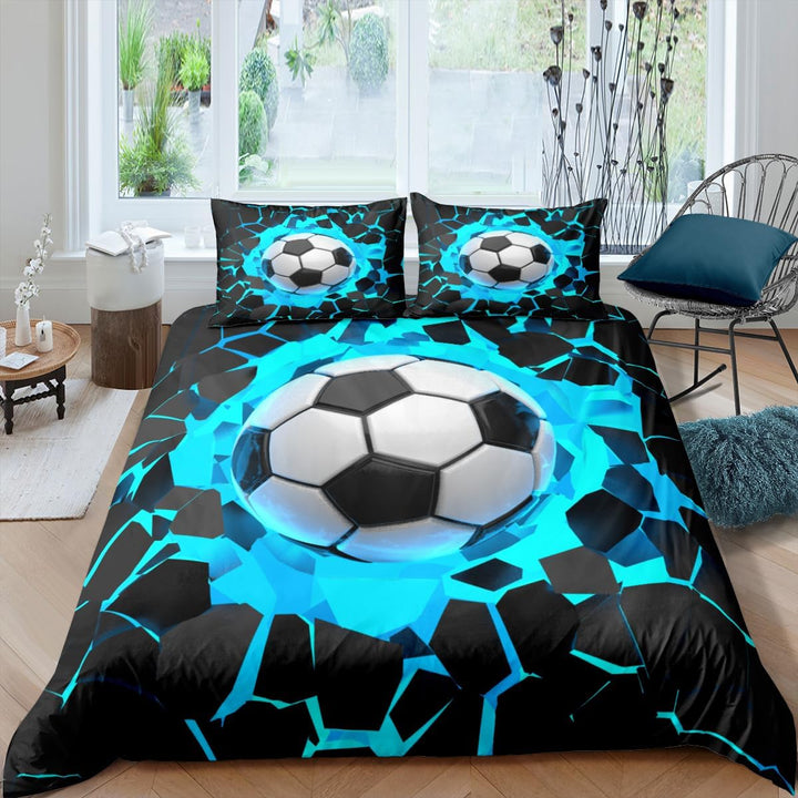 Fußball Kinderbettwäsche 135X200,3D Fußball-Motiv Jungen Teenager Sport Bettbezug-Set,Blau,Grün Weicher Bequemer Bettbezug Für Erwachsene Und Kinder (Blau, 135 X 200 Cm)