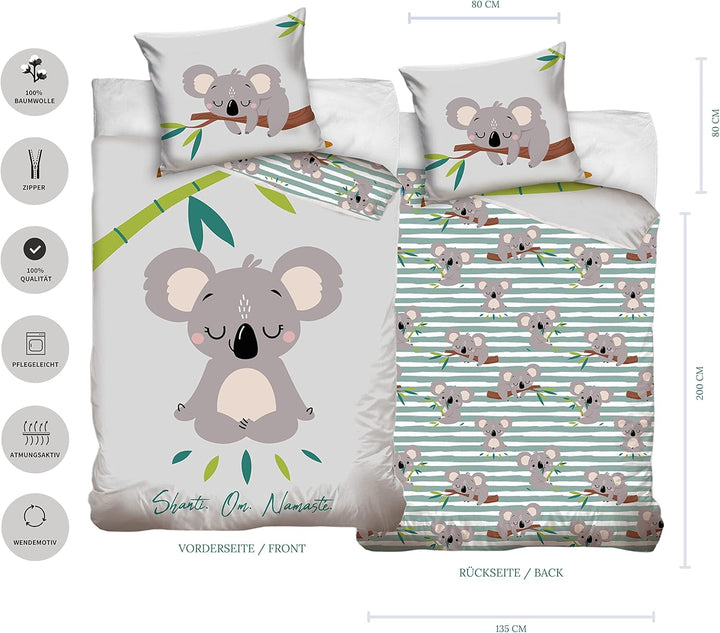 Koala Bettwäsche 135X200 80X80 Baumwolle · Tiere Kinder-Bettwäsche Für Mädchen Und Jungen Teenager-Bettwäsche Chiller · Bettwäsche-Set