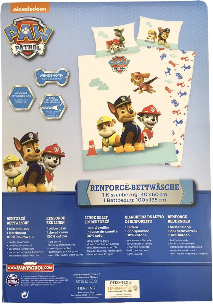 Herding PAW PATROL Kleinkinder-Bettwäsche-Set, Wendemotiv, Bettbezug 100 X 135 Cm, Kopfkissenbezug 40 X 60 Cm, Baumwolle/Renforcé